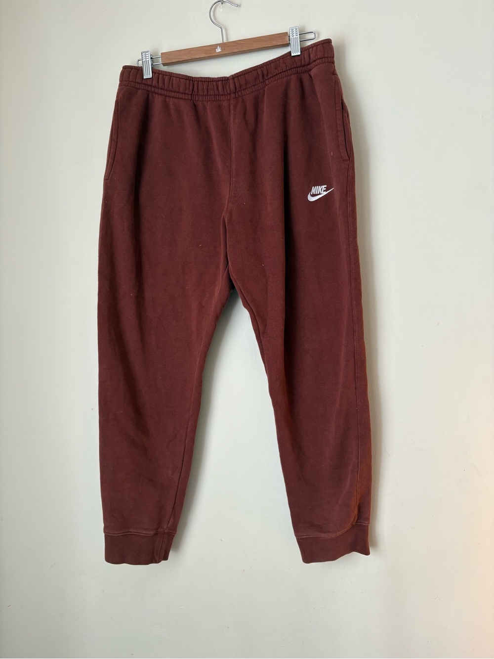 Nike  Burgundy wash Joggers with White Logo Men’s Large